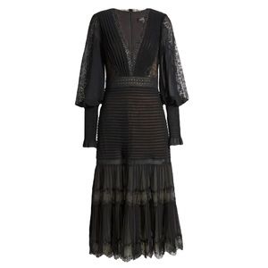Tadashi Shoji Lace Pintuck Midi Cocktail Dress